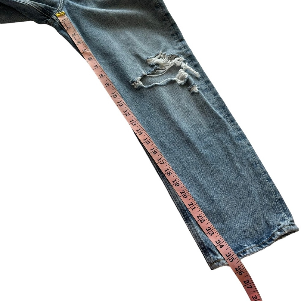 NWT Agolde Sz 23 Women's Blue Distressed Button Fly 90s Crop Jeans - Picture 15 of 15